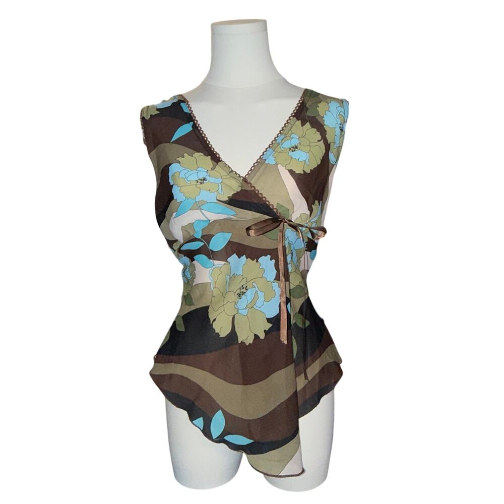 Vtg Y2K Floral Abstract Wrap Top V-Neck  Handkerchief  s/m  Fairycore Whimsigoth